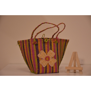 multicolor handles  raffia tote bag